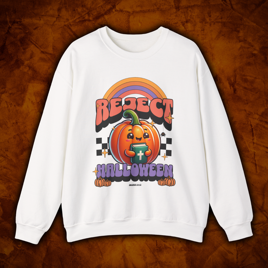 "REJECT HALLOWEEN" Unisex Crewneck (White)